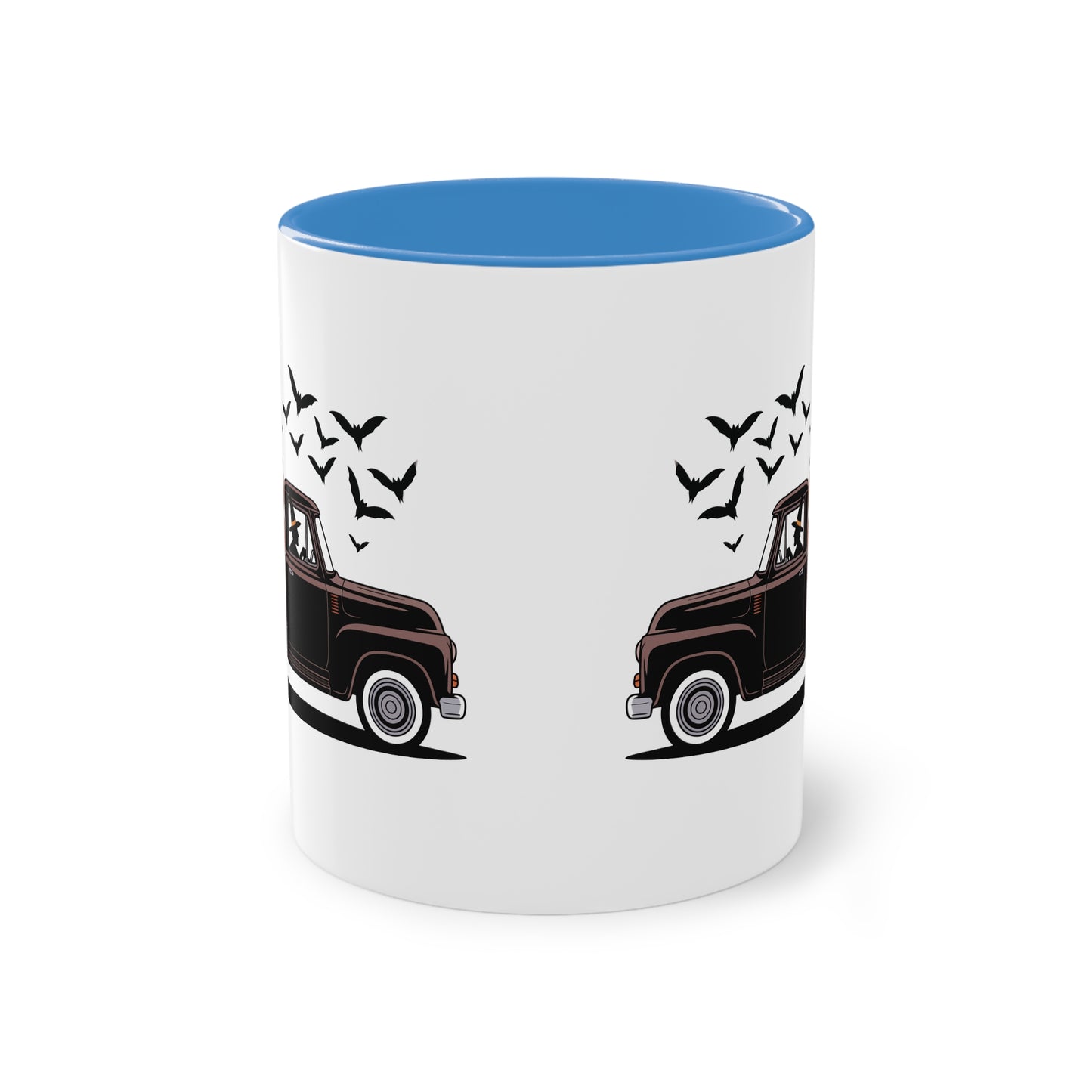 Halloween Tasse mit Hexe im Truck und Kürbisladung