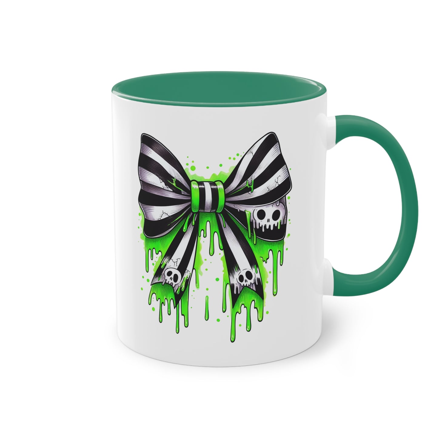 Halloween Tasse: Giftgrüne Schleife mit Totenköpfen im Gothic Style
