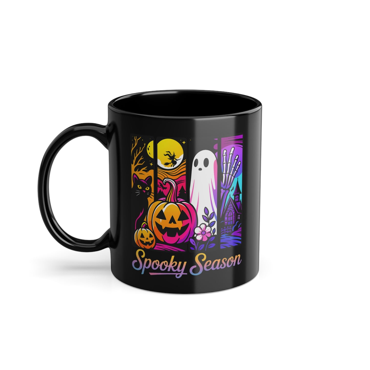 Spooky Season Tasse: Halloween-Design mit Kürbis, Geist & Katze