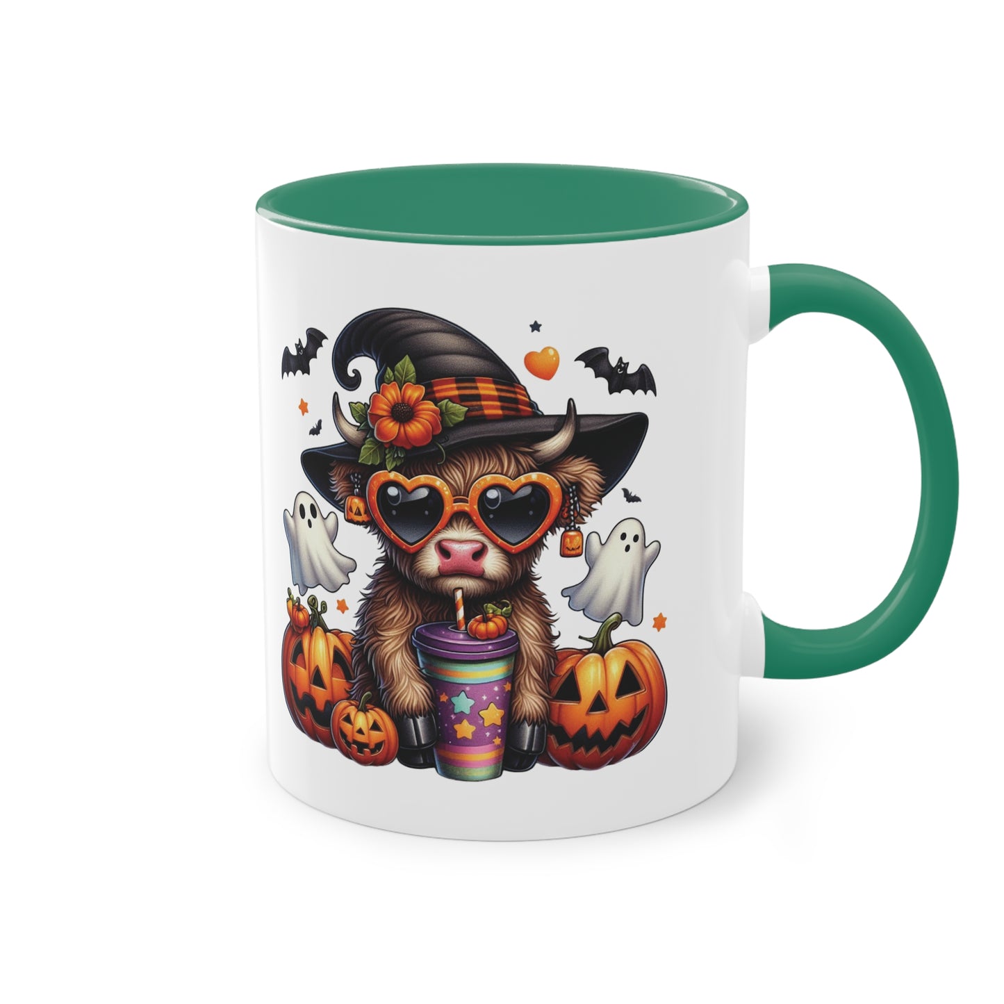 Süße Kuh mit Hexenhut, Geistern und Kürbissen Halloween Tasse