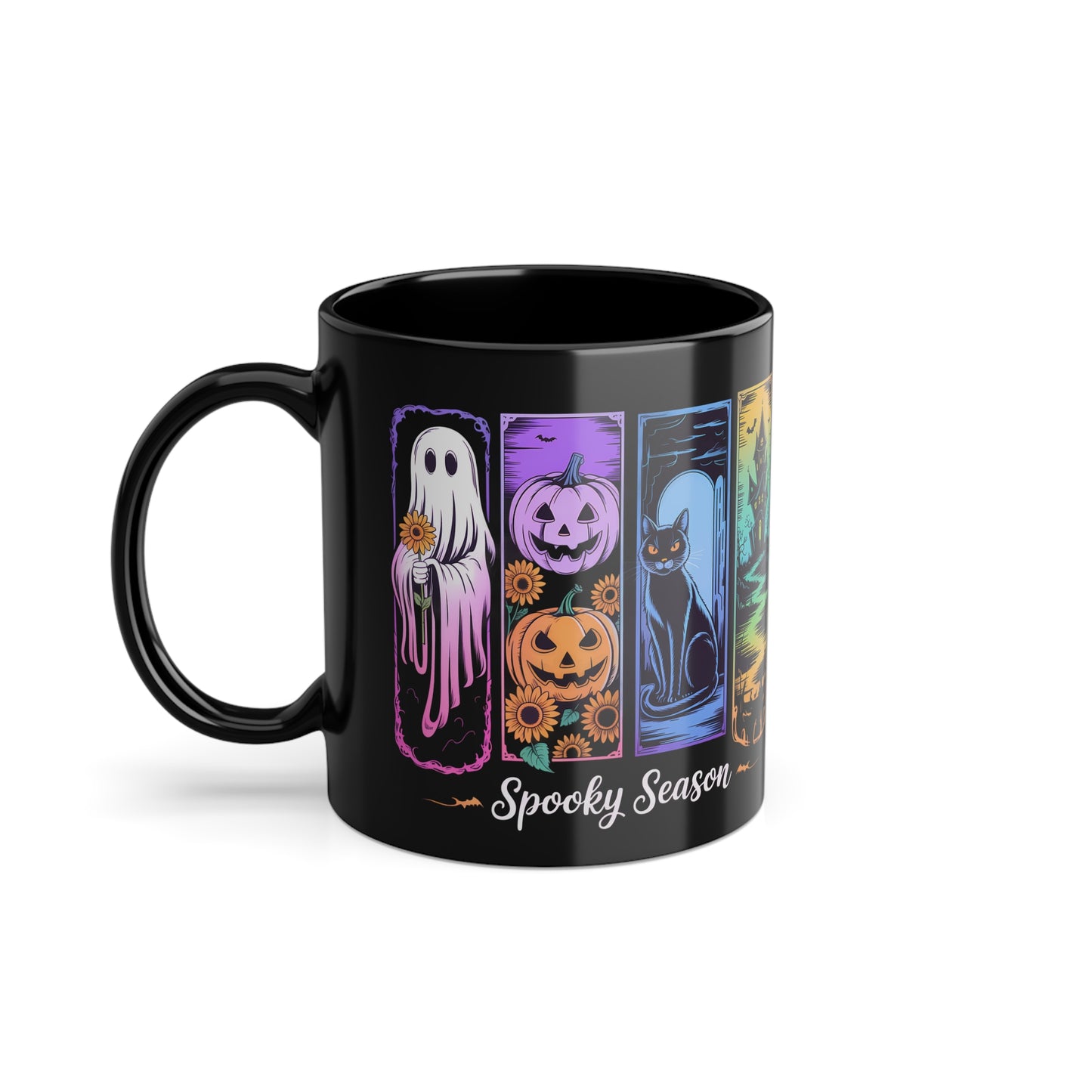 Spooky Season Tasse: Halloween-Design mit Geist, Kürbis & Katze