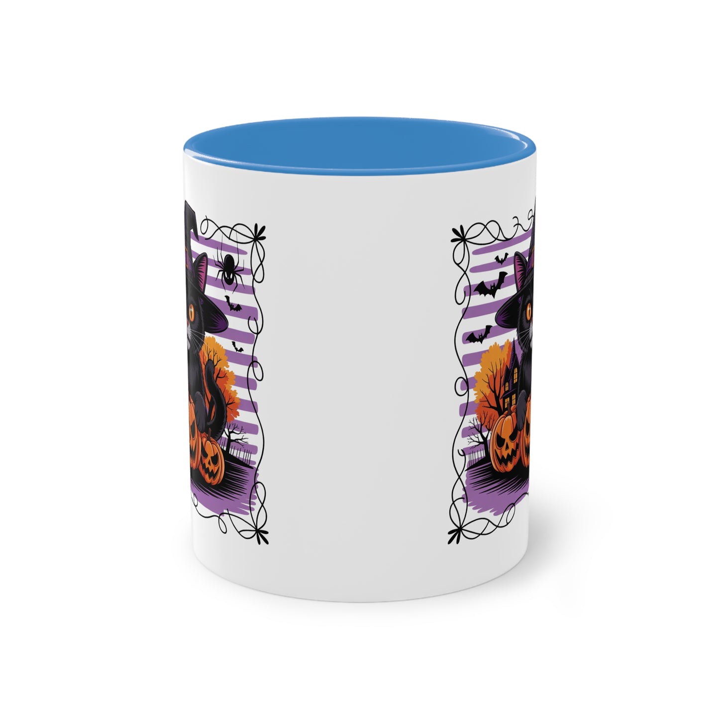 Halloween Tasse mit schwarzer Katze, Hexenhut & Kürbissen