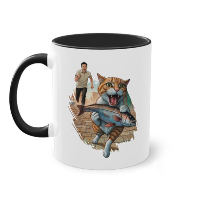 Katze auf Fischjagd Tasse - Lustiges Design für Angler und Katzenfans