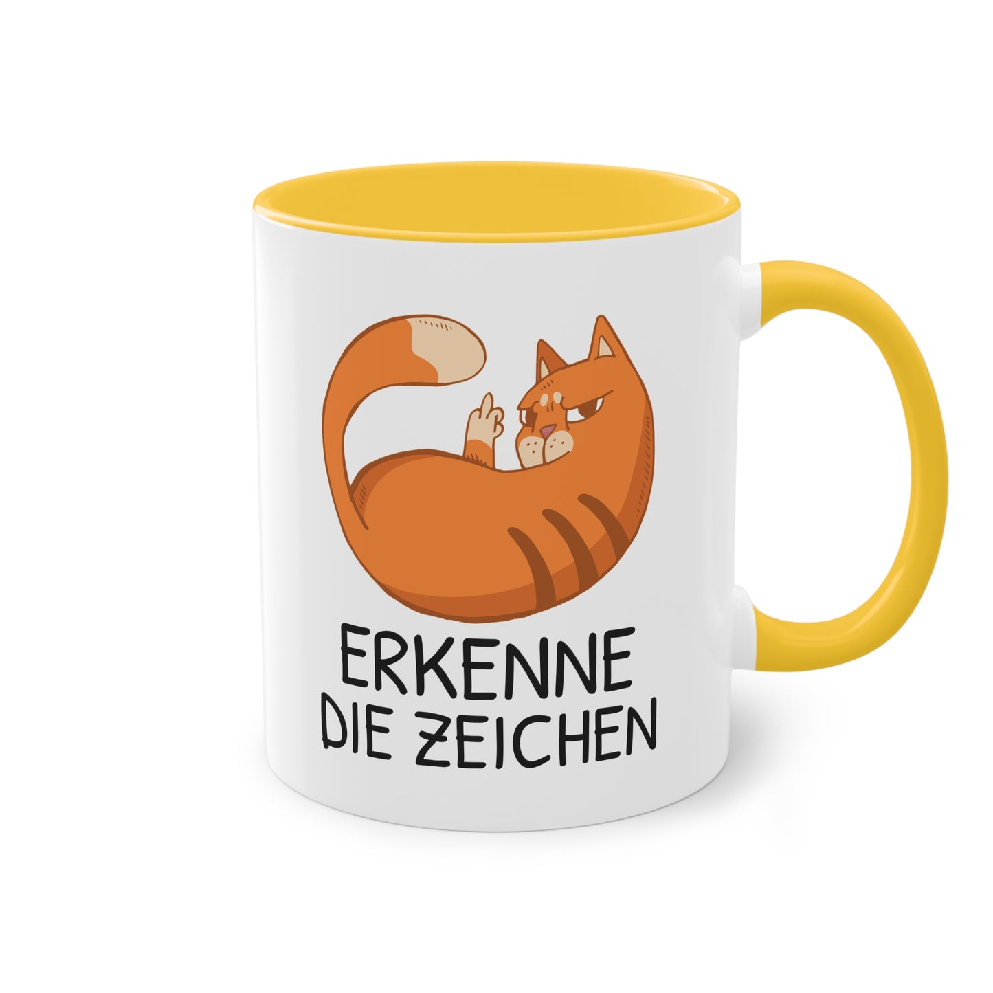 Tasse „Erkenne die Zeichen“ Orange Katze die Mittelfinger zeigt