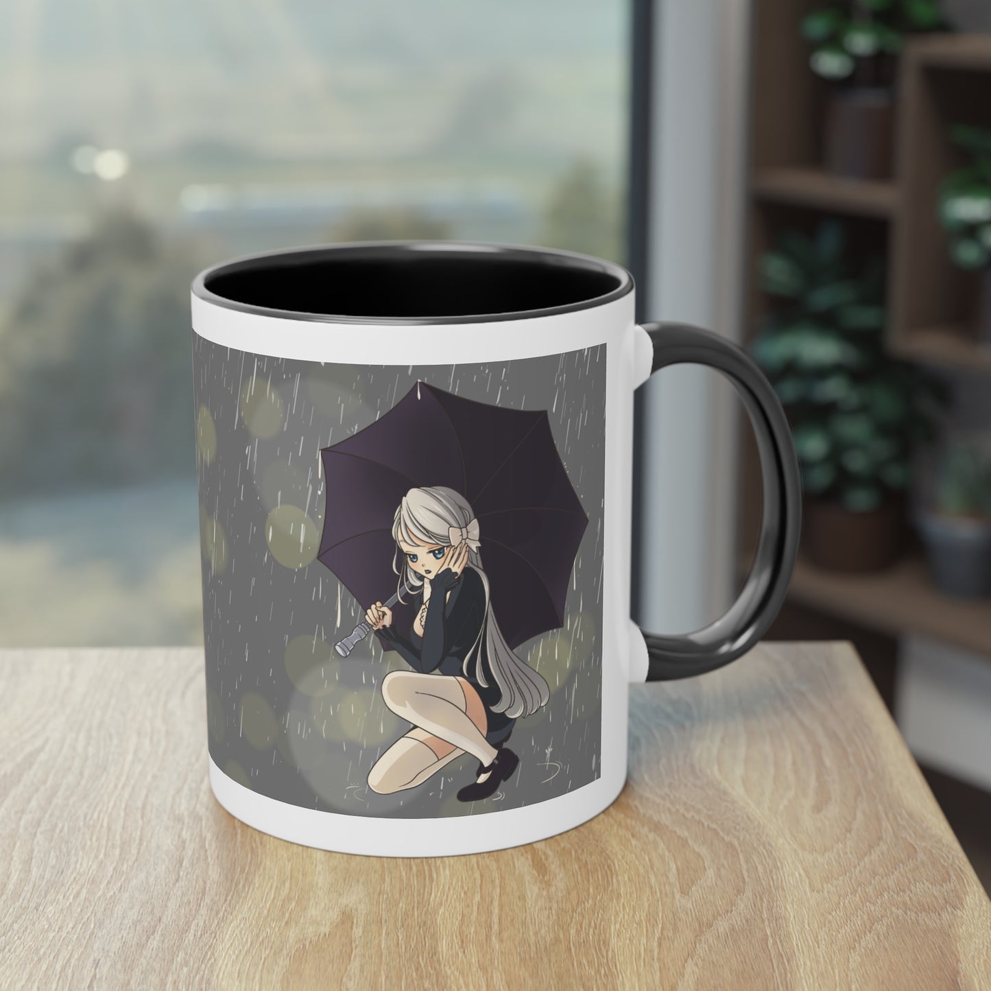 Regenschirm-Melancholie - Tasse mit verträumten Anime-Mädchen