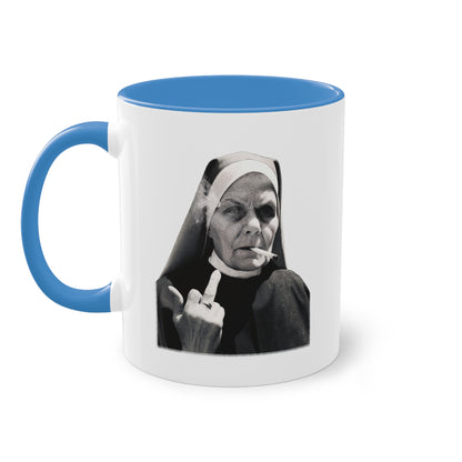 Freche Nonnen Tasse - Lustige Tasse mit Nonne die den Mittelfinger zeigt