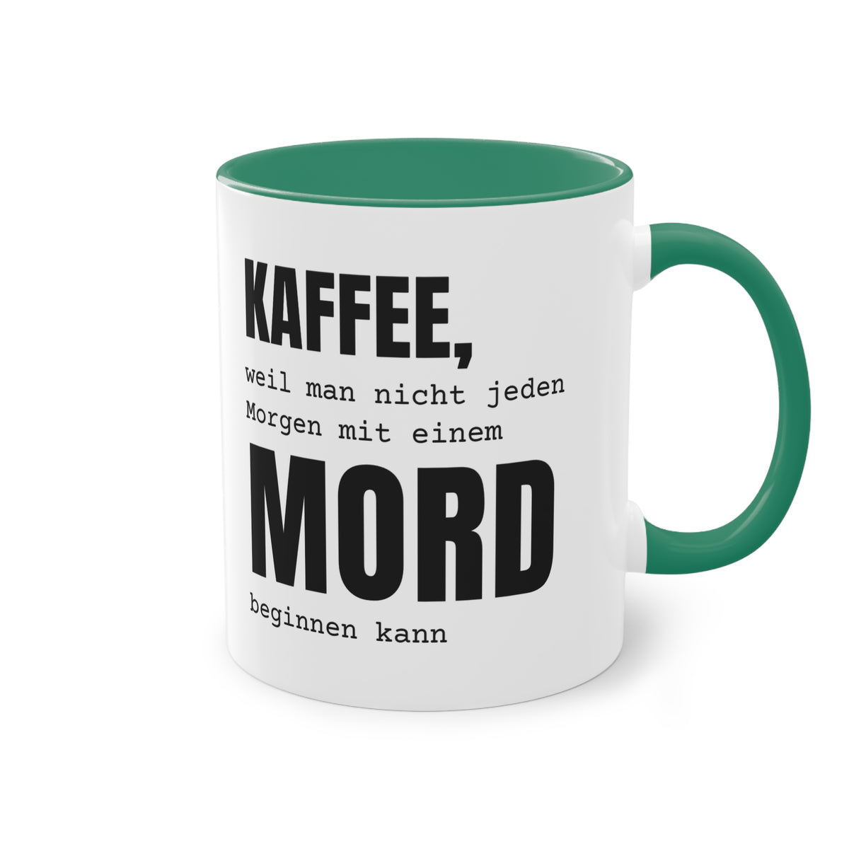 Spruchtasse "Kaffee, weil man nicht jeden Morgen mit einem Mord beginnen kann", Ansicht 13