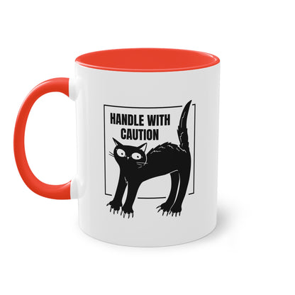 Tasse „Handle with Caution“ für Katzenbesitzer