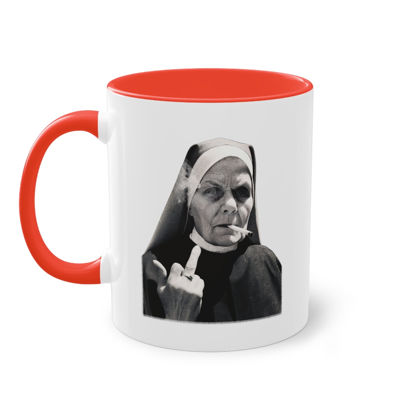 Freche Nonnen Tasse - Lustige Tasse mit Nonne die den Mittelfinger zeigt