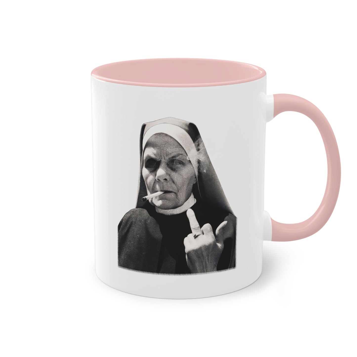 Freche Nonnen Tasse - Lustige Tasse mit Nonne die den Mittelfinger zeigt