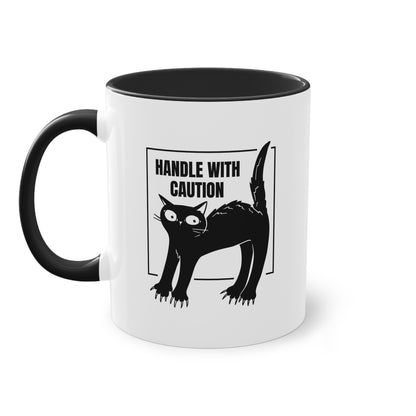 Tasse „Handle with Caution“ für Katzenbesitzer