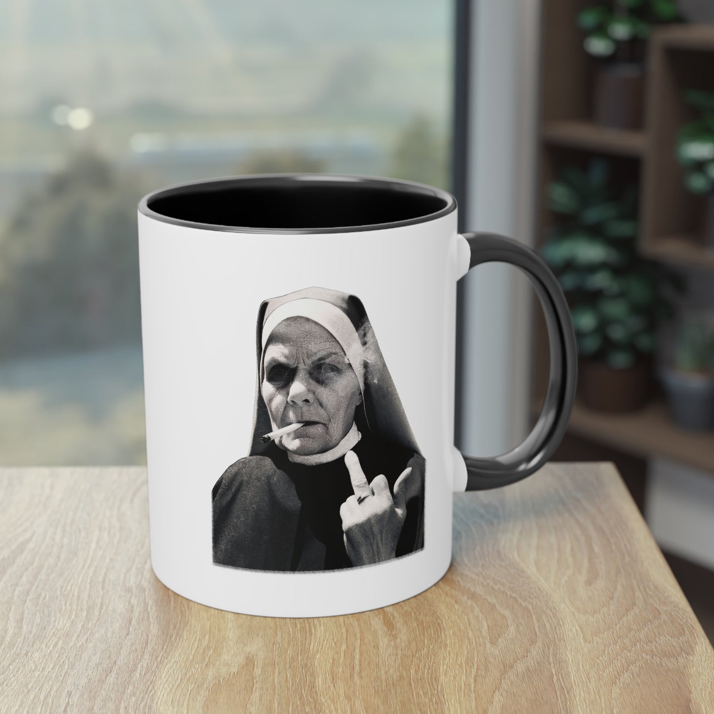 Freche Nonnen Tasse - Lustige Tasse mit Nonne die den Mittelfinger zeigt