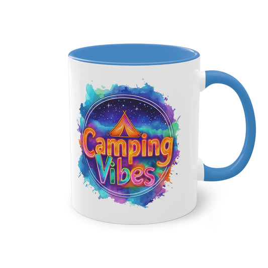 Camping Vibes Tasse mit buntem Zeltmotiv und Sternenhimmel