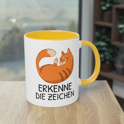 Tasse „Erkenne die Zeichen“ Orange Katze die Mittelfinger zeigt