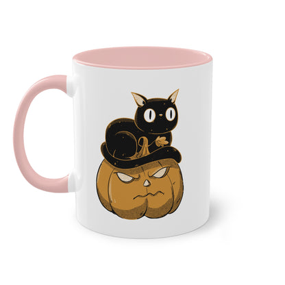 Schwarze Katze auf Kürbis - süße Halloween Tasse