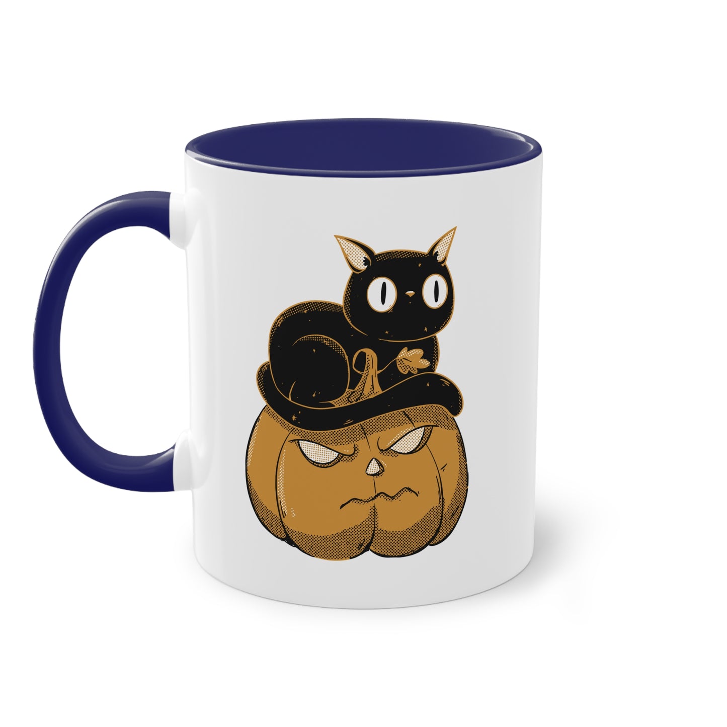 Schwarze Katze auf Kürbis - süße Halloween Tasse