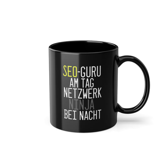 "SEO Guru am Tag, Netzwerk Ninja bei Nacht" - Die doppelte IT-Meister Tasse