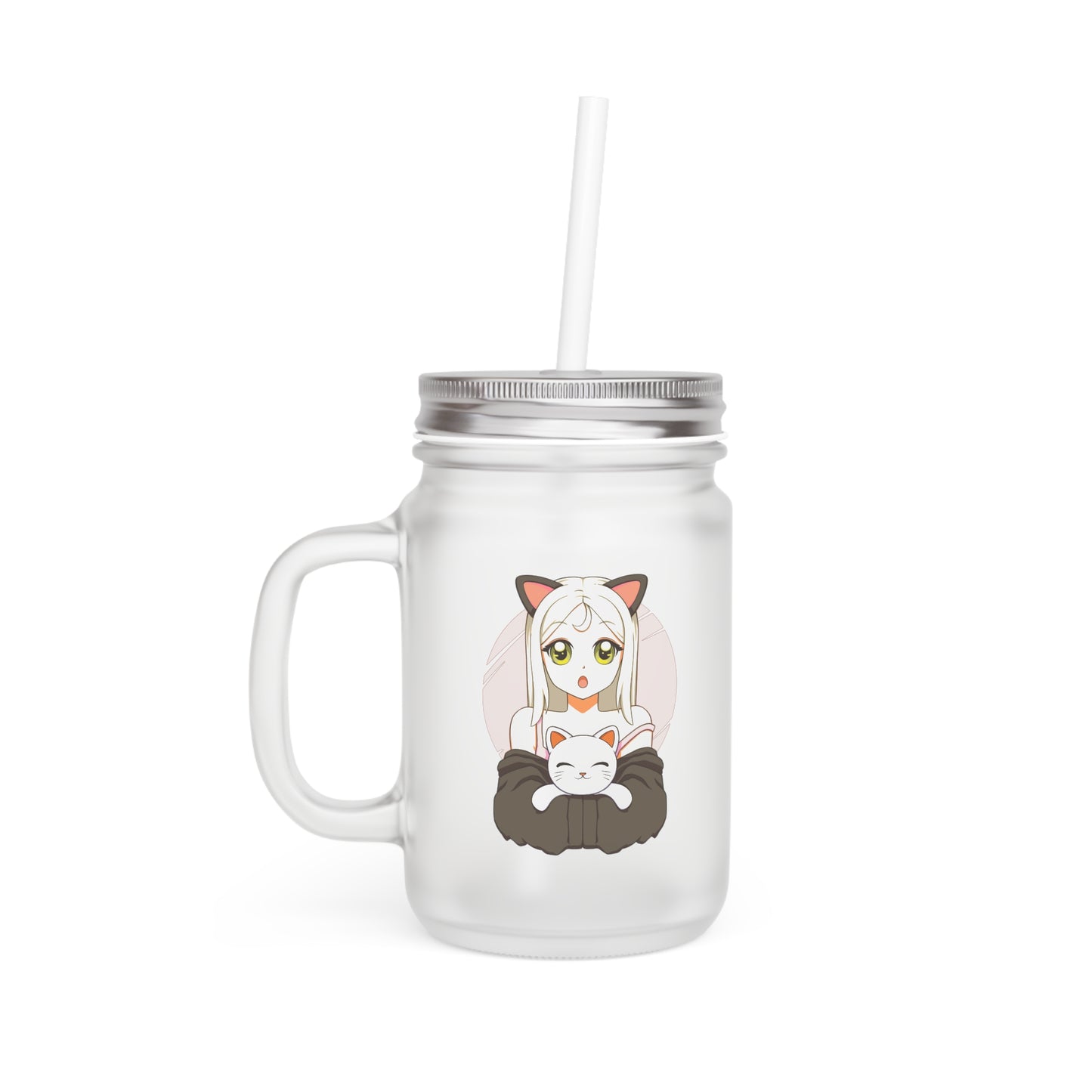 Mason Jar Trinkglas Anime Girl mit Katze