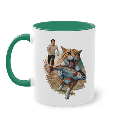 Katze auf Fischjagd Tasse - Lustiges Design für Angler und Katzenfans