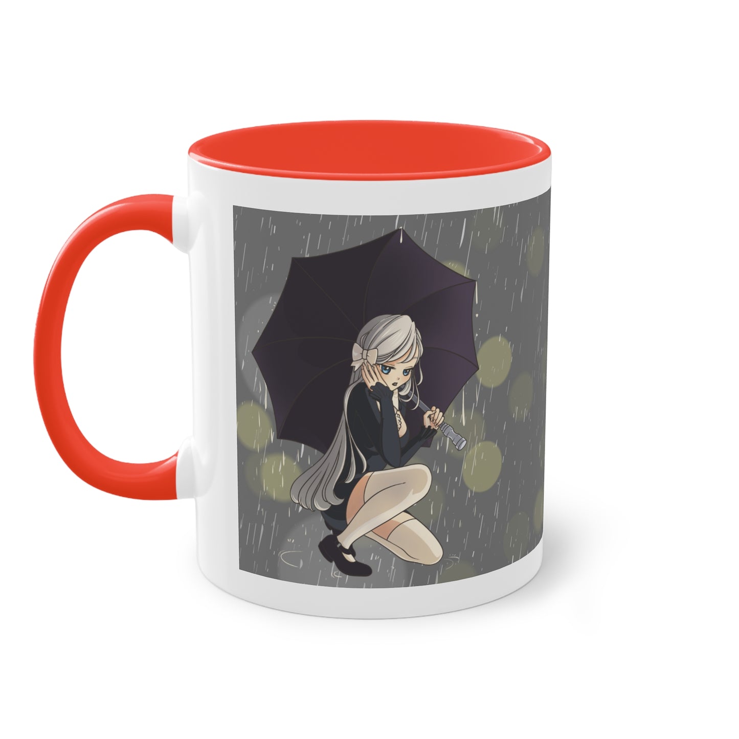 Regenschirm-Melancholie - Tasse mit verträumten Anime-Mädchen