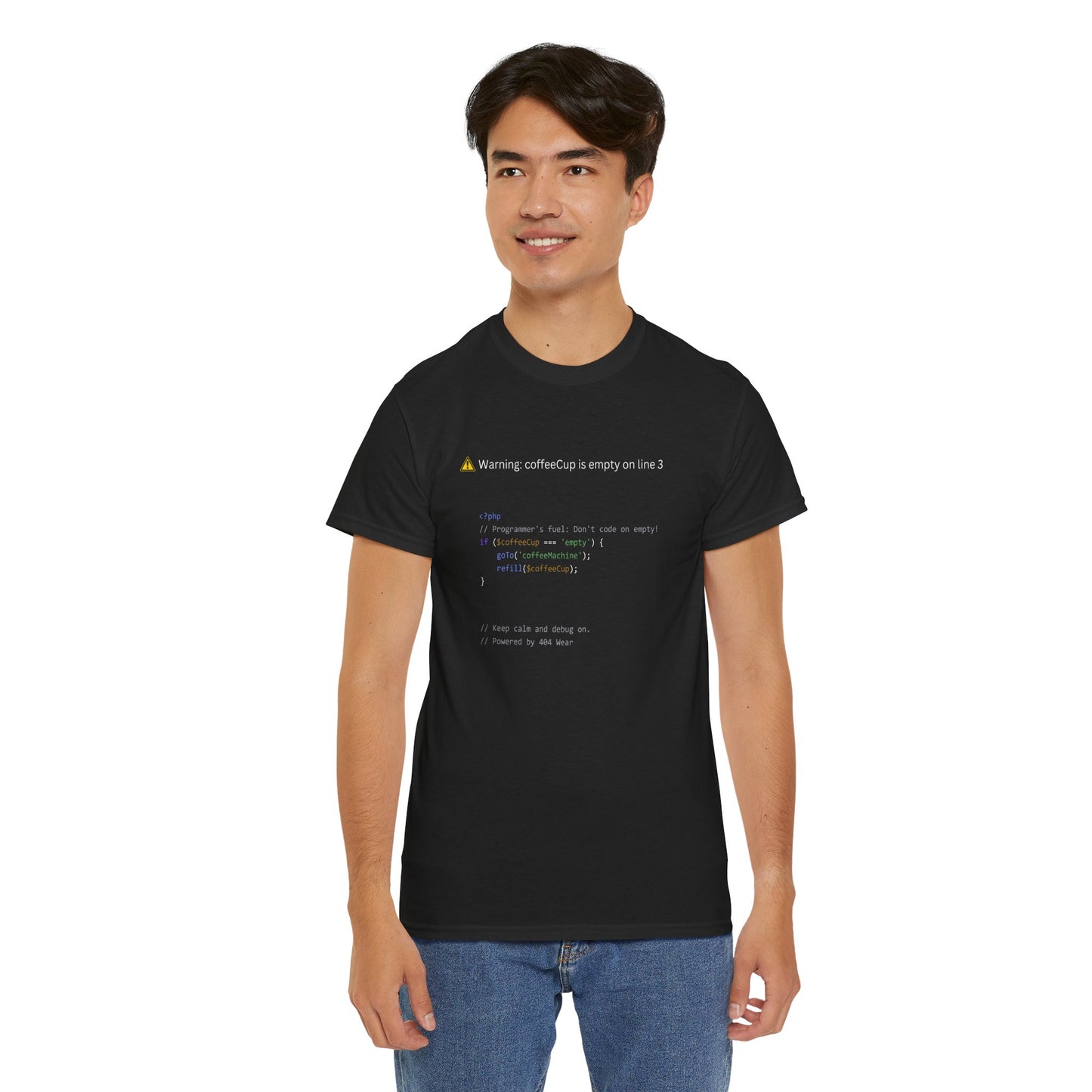 "Programmer's Fuel: Don't Code on Empty" T-Shirt - Code und Kaffee für Entwickler