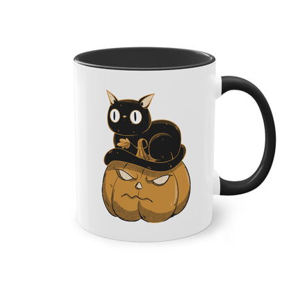 Schwarze Katze auf Kürbis - süße Halloween Tasse