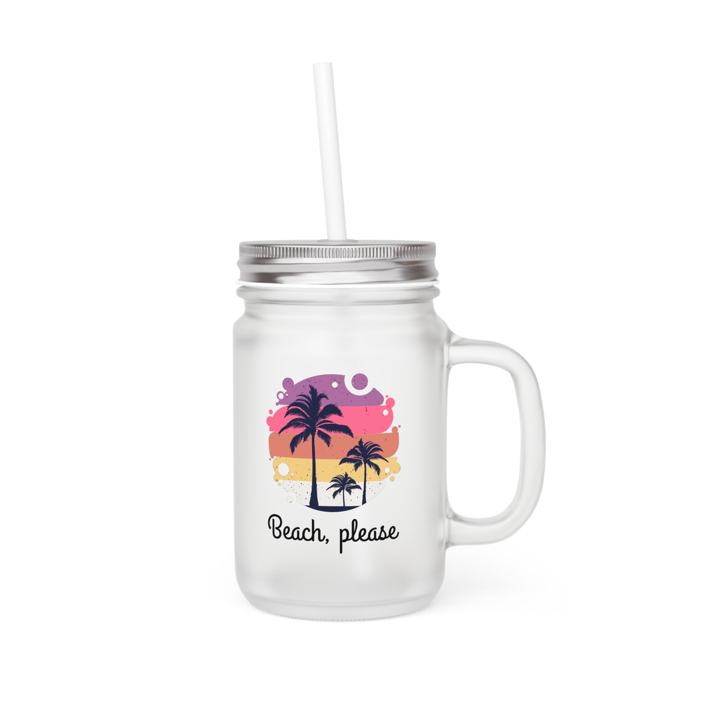 Mason Jar Trinkglas mit Palmen und "Beach, Please"