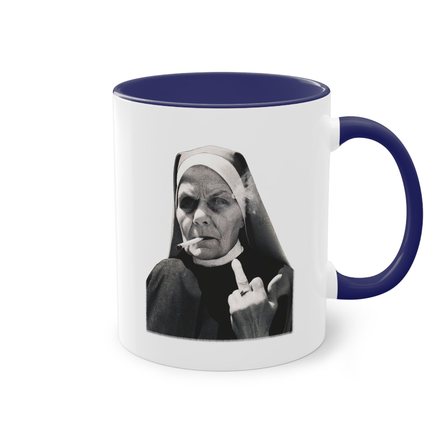 Freche Nonnen Tasse - Lustige Tasse mit Nonne die den Mittelfinger zeigt