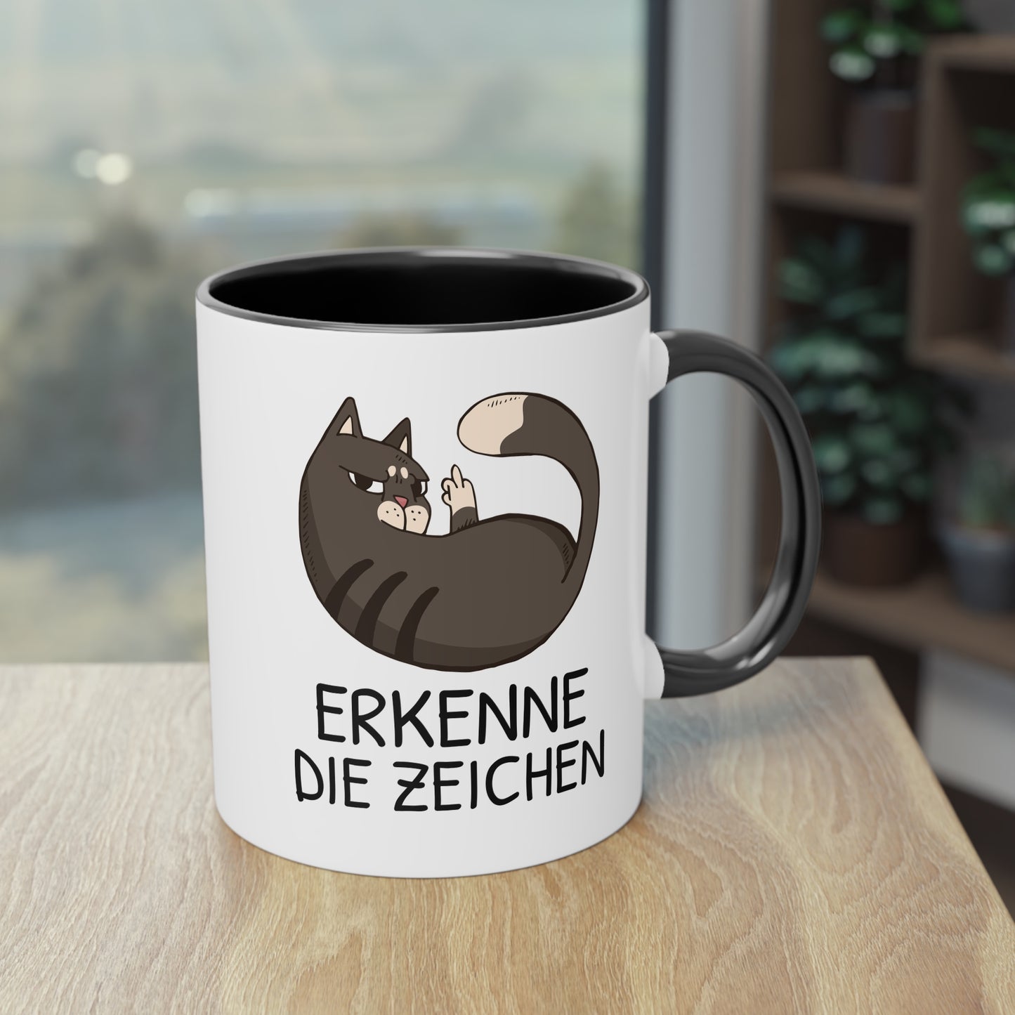 Tasse „Erkenne die Zeichen“ - freche Katze mit Mittelfinger