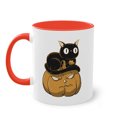 Schwarze Katze auf Kürbis - süße Halloween Tasse