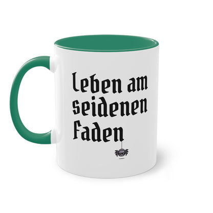 Tasse: "Leben am seidenen Faden" Spinnenhalter Spruch