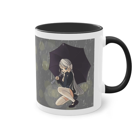 Regenschirm-Melancholie - Tasse mit verträumten Anime-Mädchen