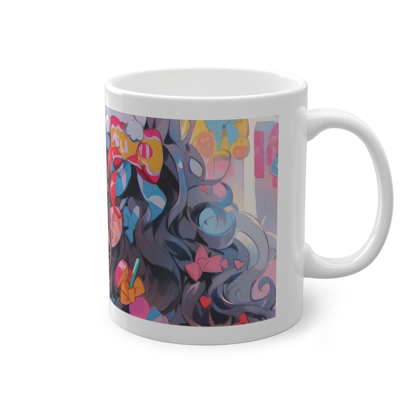 Anime Tasse mit süßem Mädchen und bunten Candy-Details