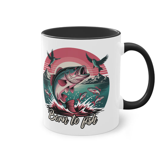 Angler Tasse „Born to fish“ mit springendem Barsch