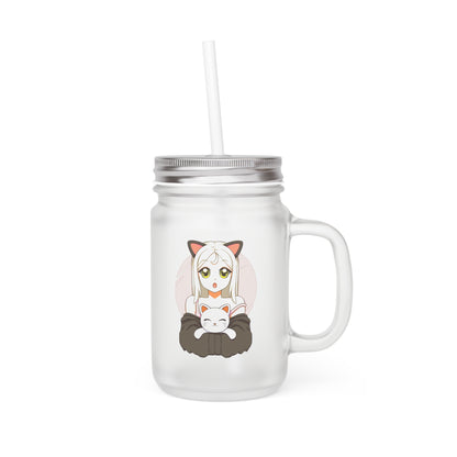 Mason Jar Trinkglas Anime Girl mit Katze