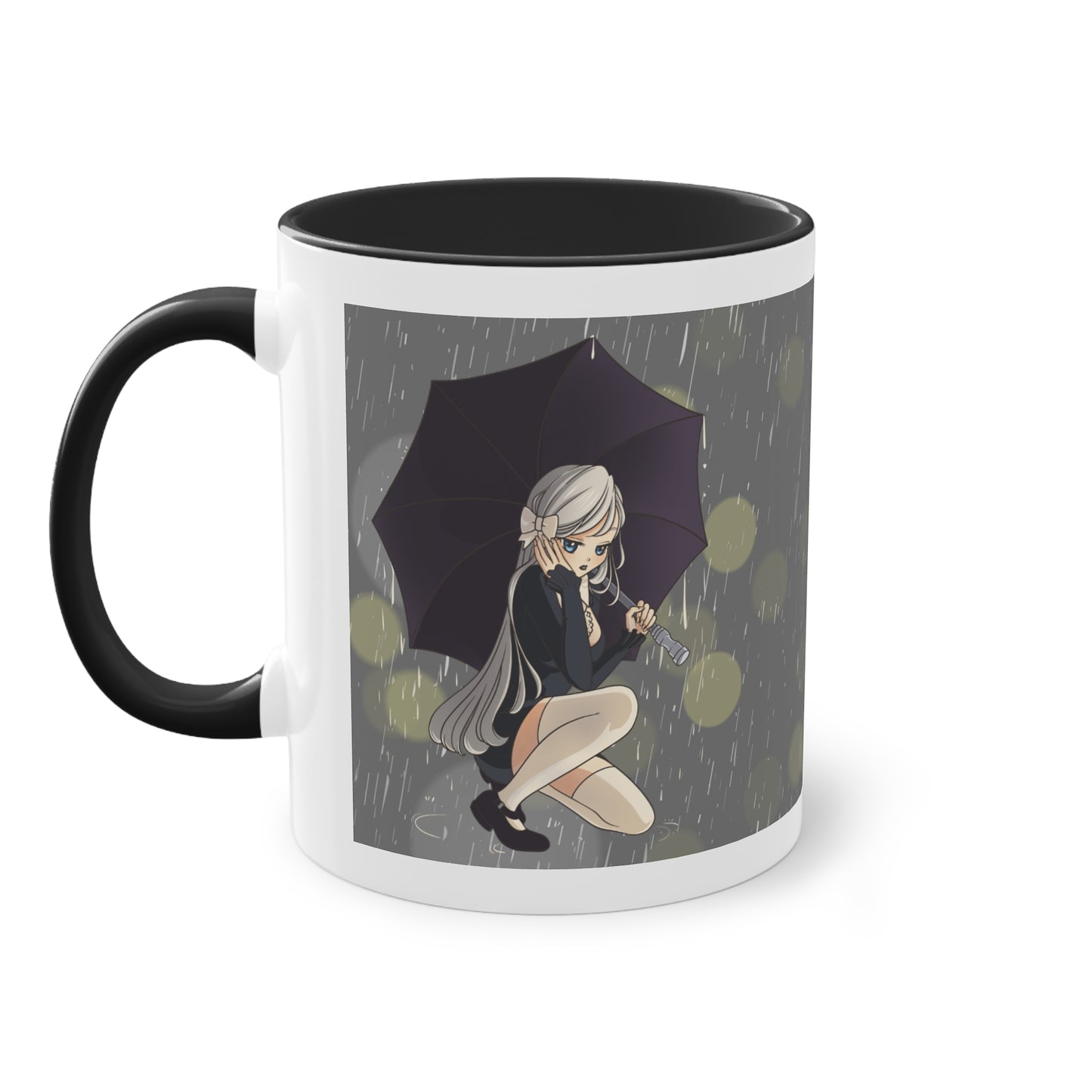 Regenschirm-Melancholie - Tasse mit verträumten Anime-Mädchen