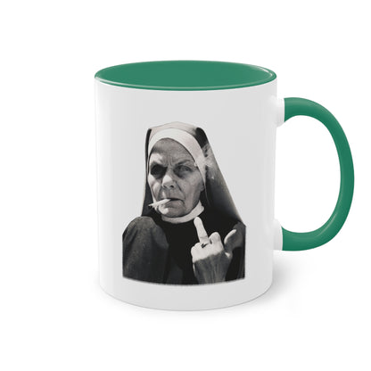 Freche Nonnen Tasse - Lustige Tasse mit Nonne die den Mittelfinger zeigt