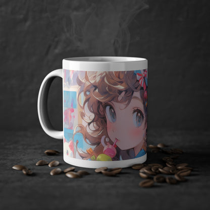 Anime Tasse mit süßem Mädchen und bunten Candy-Details