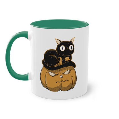 Schwarze Katze auf Kürbis - süße Halloween Tasse