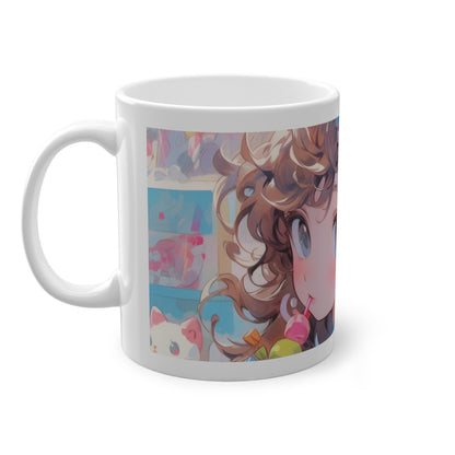 Anime Tasse mit süßem Mädchen und bunten Candy-Details