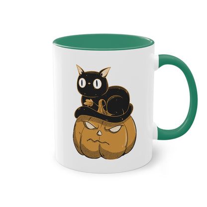 Schwarze Katze auf Kürbis - süße Halloween Tasse