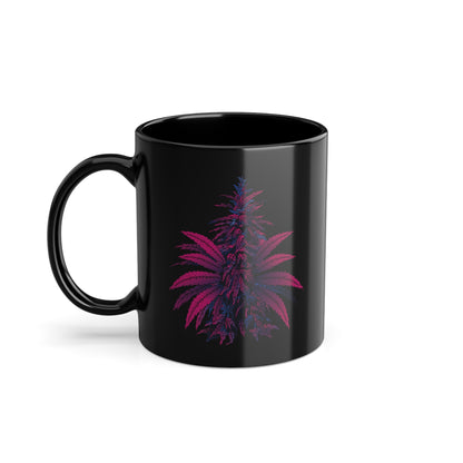 Schwarze Tasse mit lila Cannabis-Blüte - Für stilvolle Kräuterfans