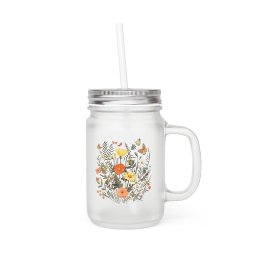 Mason Jar Trinkglas mit Blumendesign