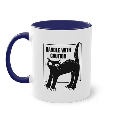 Tasse „Handle with Caution“ für Katzenbesitzer