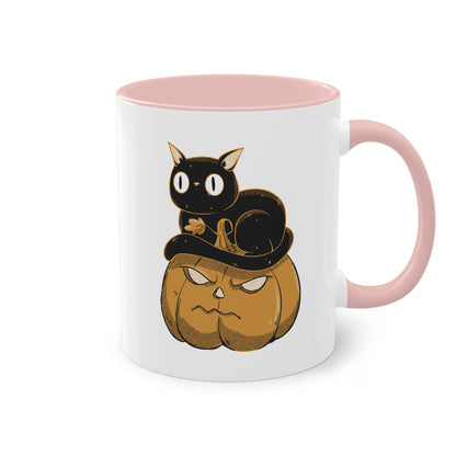 Schwarze Katze auf Kürbis - süße Halloween Tasse