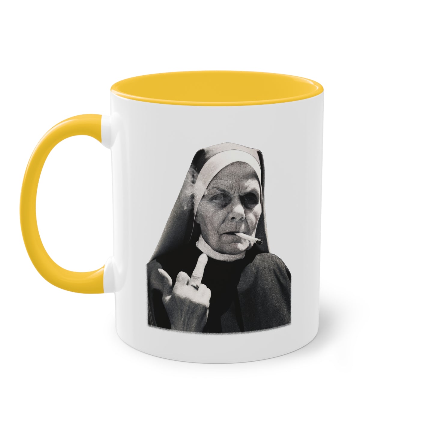 Freche Nonnen Tasse - Lustige Tasse mit Nonne die den Mittelfinger zeigt