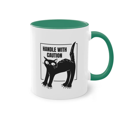 Tasse „Handle with Caution“ für Katzenbesitzer