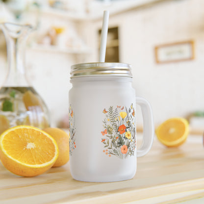 Mason Jar Trinkglas mit Blumendesign