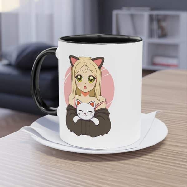 Katzenliebe im Manga-Stil - Die Anime Girl & Katzenfreundschaft Tasse