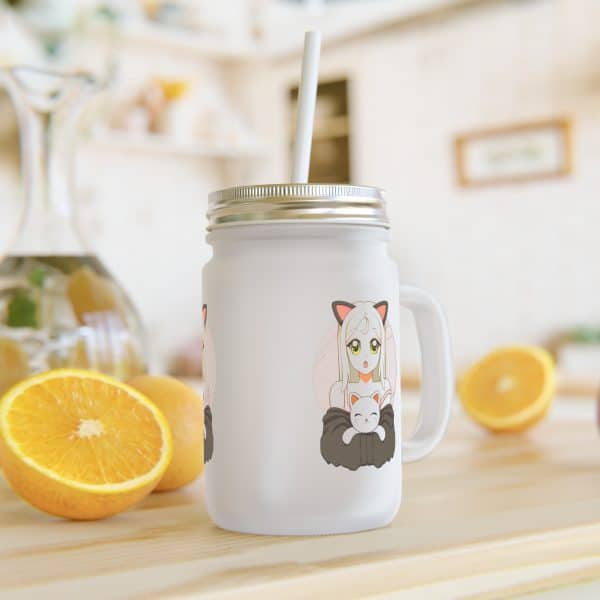 Mason Jar Trinkglas – Anime Girl mit Katze